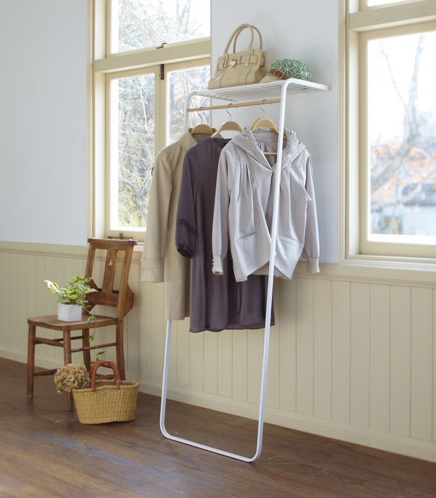 Tower Leaning Shelf Coat Hanger, White