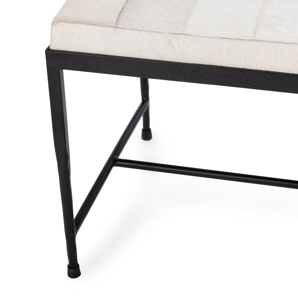 Achen Leather Hide Ottoman Bench by Kosas Home , Ivory, 60"