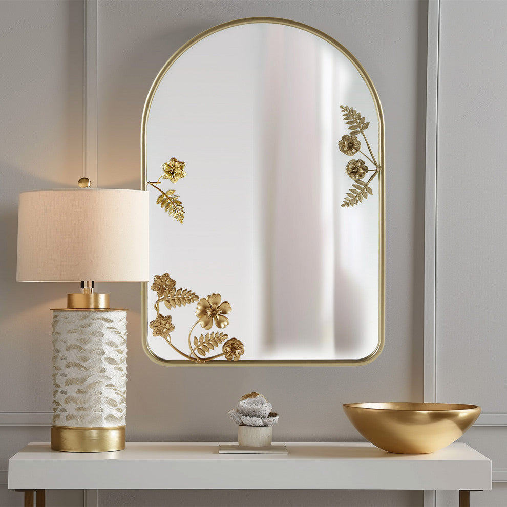 Madison Park Adaline Arched Metal Floral Wall Mirror, Gold 29.75"H