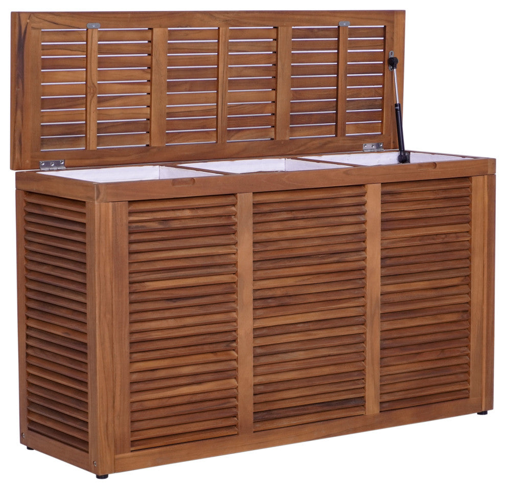 Nila Triple Size Wall-Hugging Teak Louvered Hamper