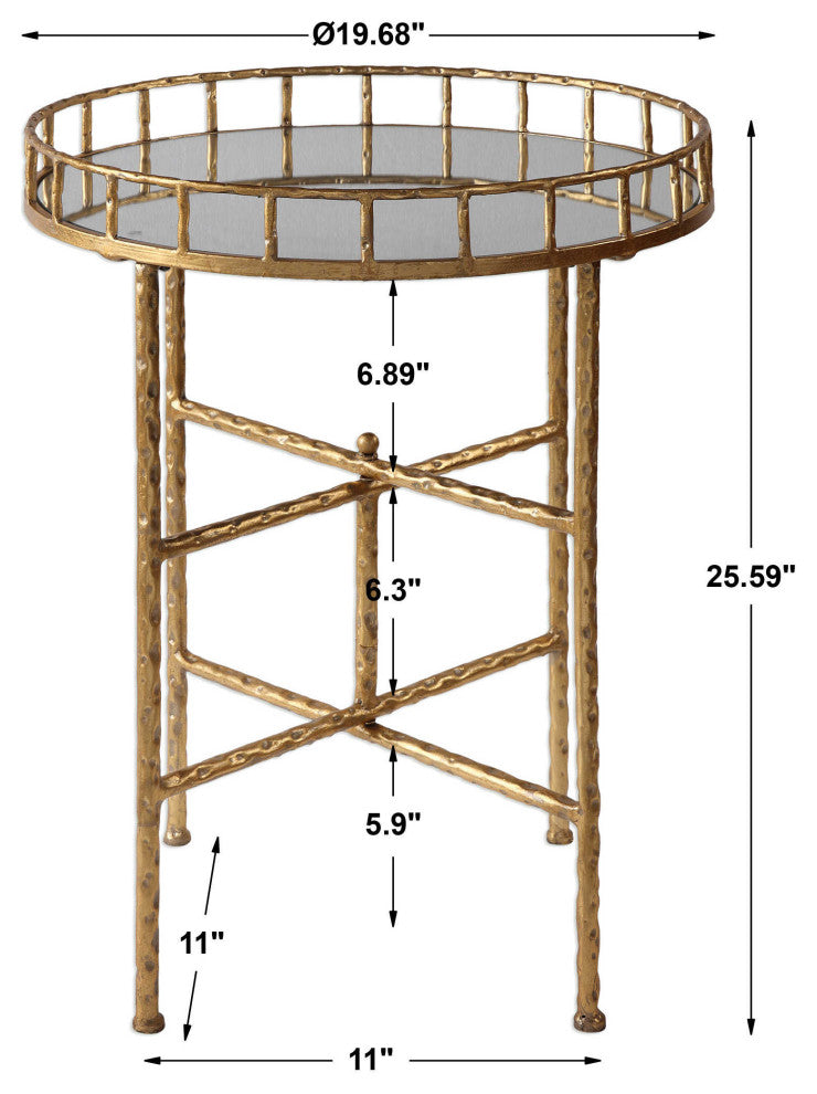 Elegant Textured Gold Tall Round Accent Table, Tray Top Bar Cocktail Metal