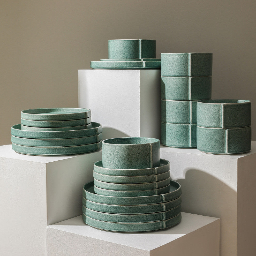 Stone Lain Bao Stoneware 24-Piece Dinnerware Set, Green