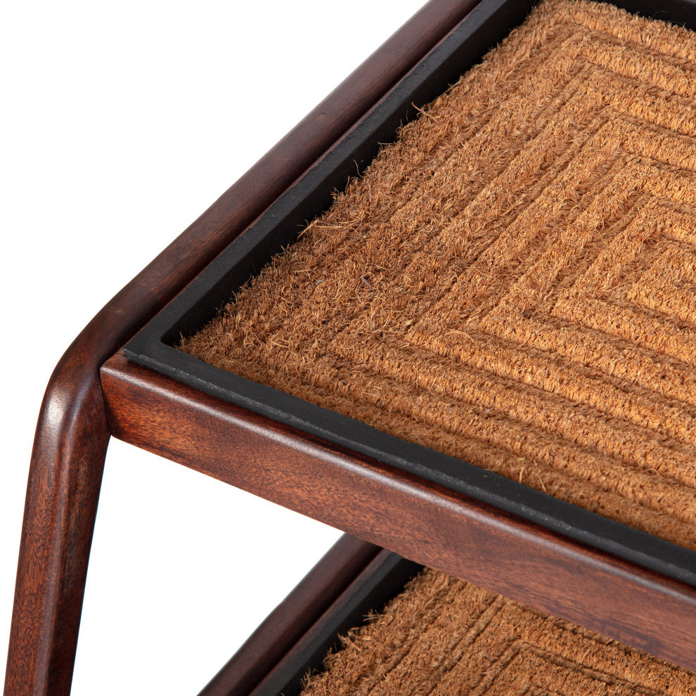 Double-Tier Brown Stand With 2-Pair Rubber Boot Trays Rectangle Ripple