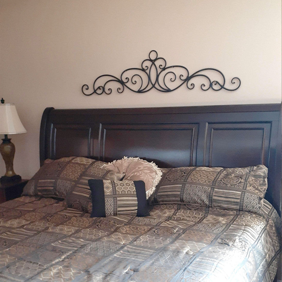 Antique Bronze Metal Elegant Scrolls Wall Pediment Set of 2