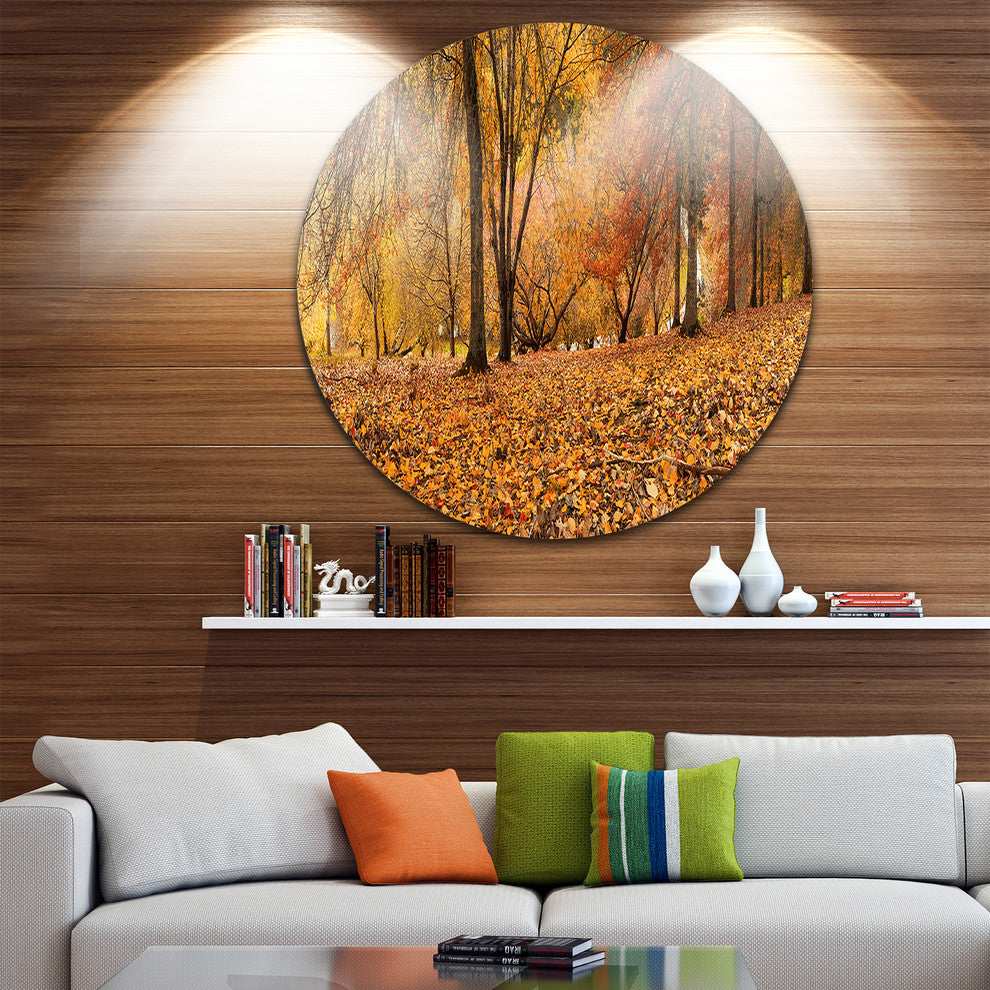 Brown Autumn Panorama, Landscape Photo Round Metal Wall Art, 36"