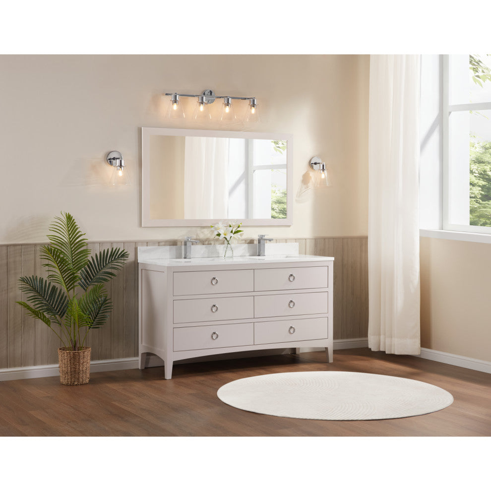 Vanity With Mirror, Sconce and Faucet Included, Dreamy White, 60"