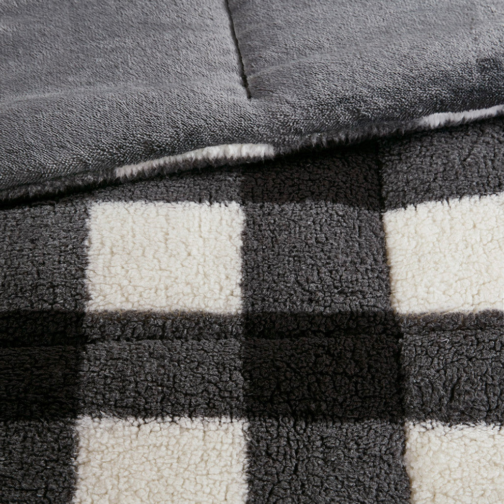 Sleep Philosophy Brooks Sherpa Black and White Buffalo Check Comforter Set
