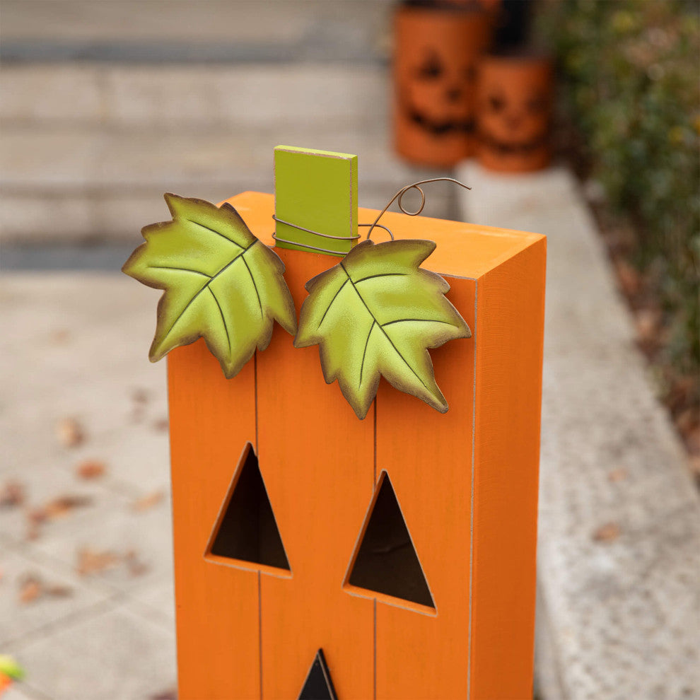 30" Height Lighted Halloween Wooden Pumpkin Porch Decor
