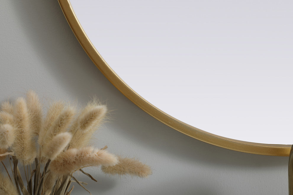 Metal Frame Oval Mirror 20X36 Inch, Brass