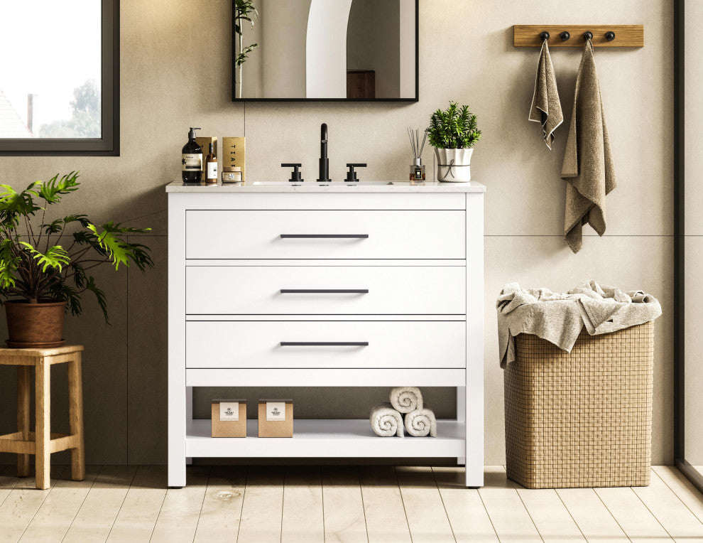 Home Living 36" Single Bathroom Vanity, White