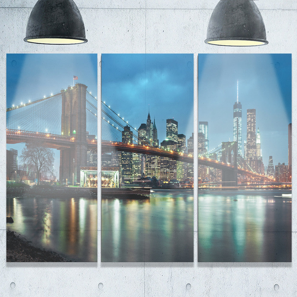 "Brooklyn Bridge and Skyscrapers" Metal Wall Art, 3 Panels, 36"x28"