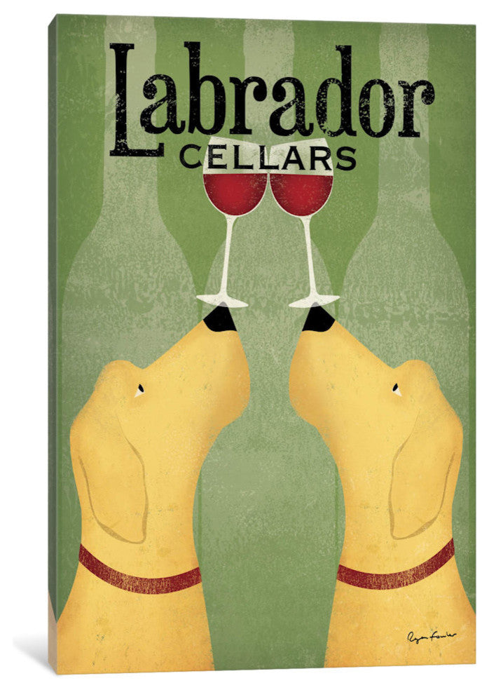 "Two Labrador Wine Dogs Gallery" by Ryan Fowler, 26x18x1.5"