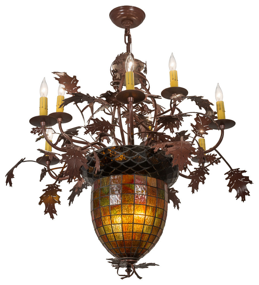 34 Wide Greenbriar Oak 9 Arm Chandelier