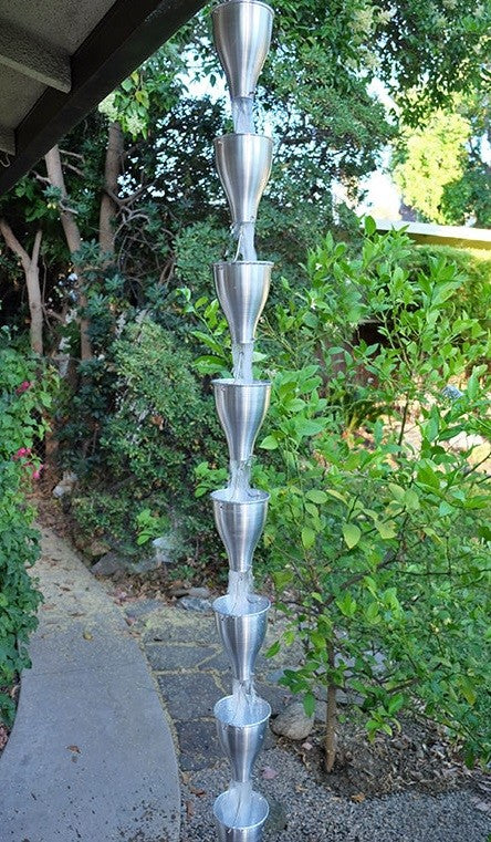 Smooth Cups Aluminum Rain Chain with Installation Kit, 8 Foot