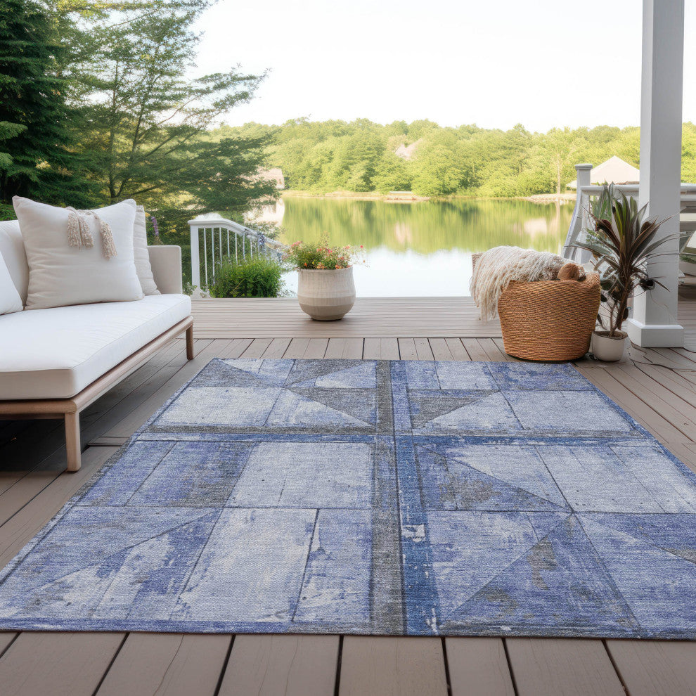 Machine Washable Indoor/Outdoor Chantille ACN1875 Denim 10' x 14' Rug