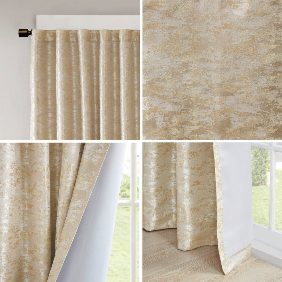 SunSmart Cassius Marble Total Blackout Window Curtain, Gold, Gold, Panel - 95"