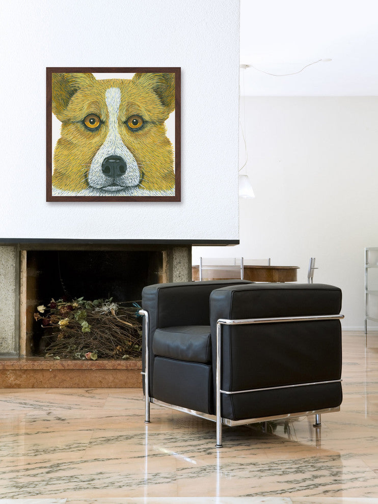 "Welsh Corgi" Framed Painting Print, 12"x12"