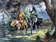 Charles Marion Russell Knight and Jester Premium Canvas Print