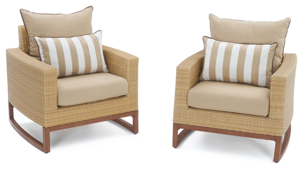 Milea 5 Piece Sunbrella Outdoor Patio Club Chair and Ottoman Set, Maxim Beige
