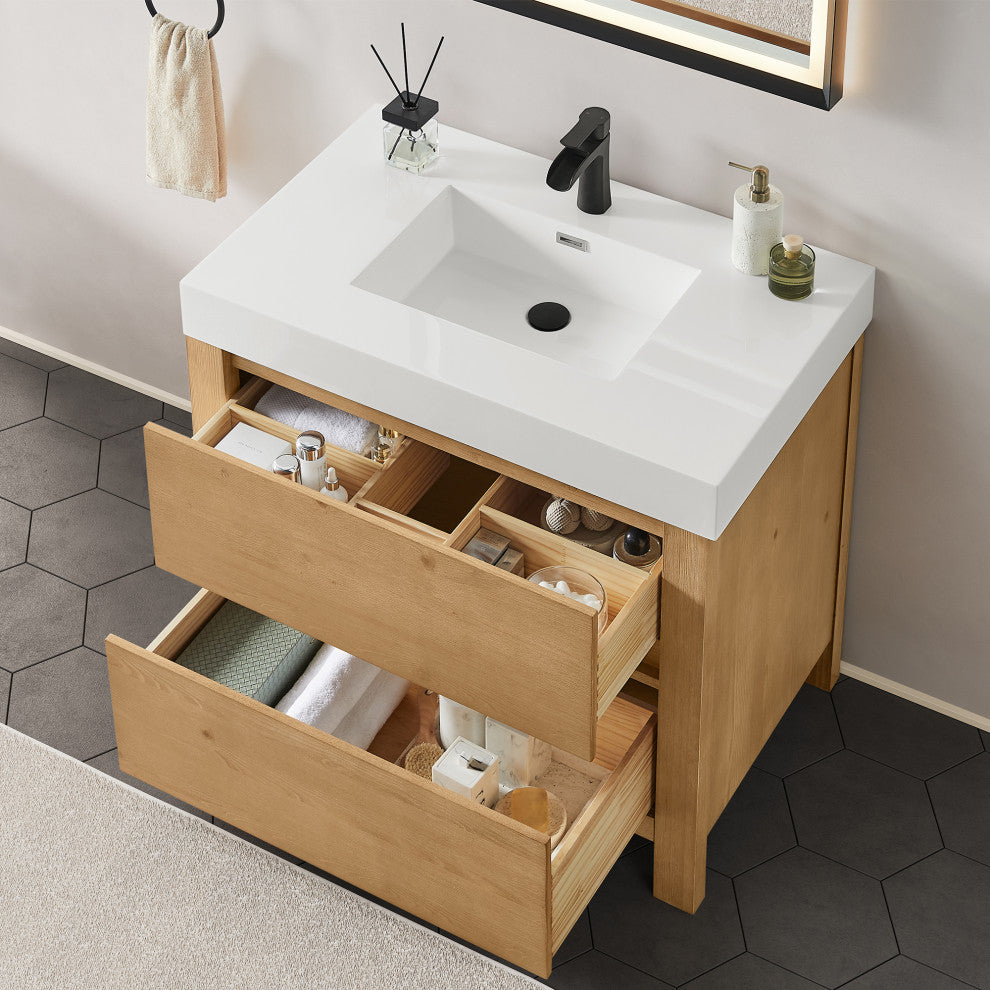 Cascadia Bathroom Vanity, Weathered Fir, 36", No Mirror