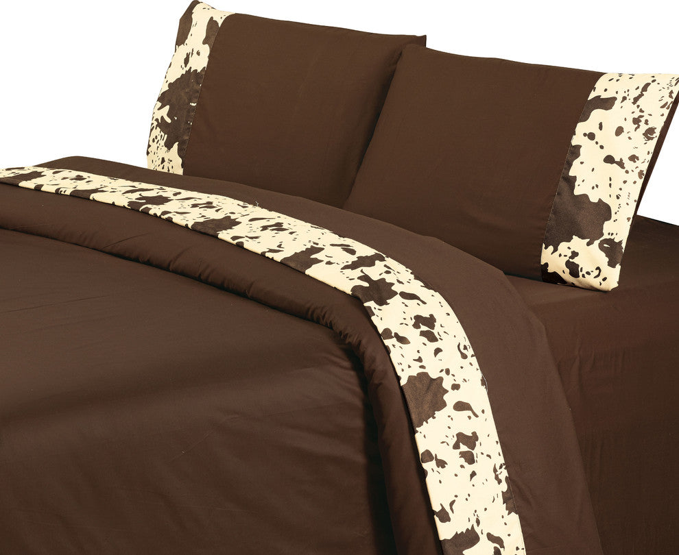 Printed Cowhide Sheet Set, Chocolate, King