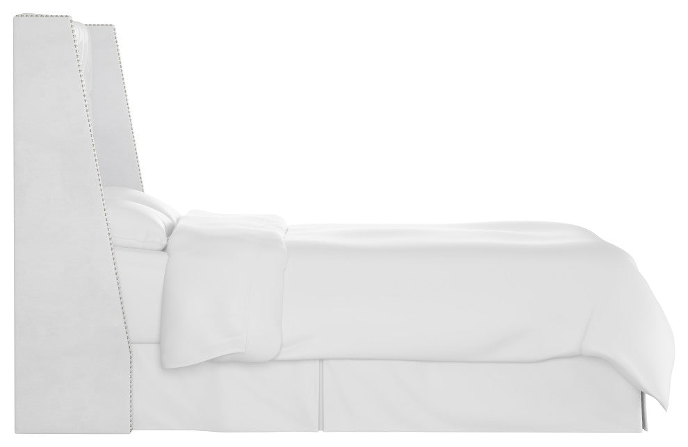 Williams King Nail Button Tufted Wingback Headboard, Velvet White