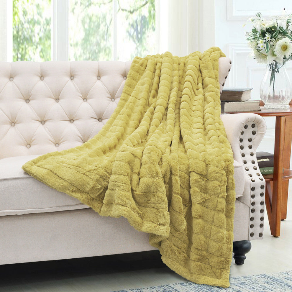 Super Mink Faux Fur Throw Blanket, Jojoba Yellow, 60"x80"