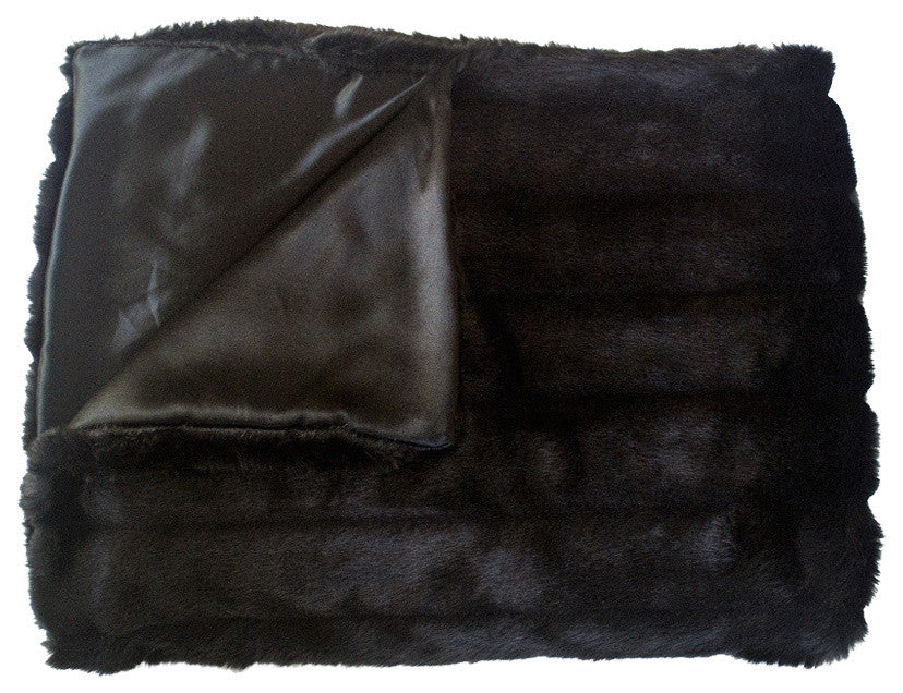 Mink Faux Fur Animal Skin Throw Blanket, Black , 5"x7"