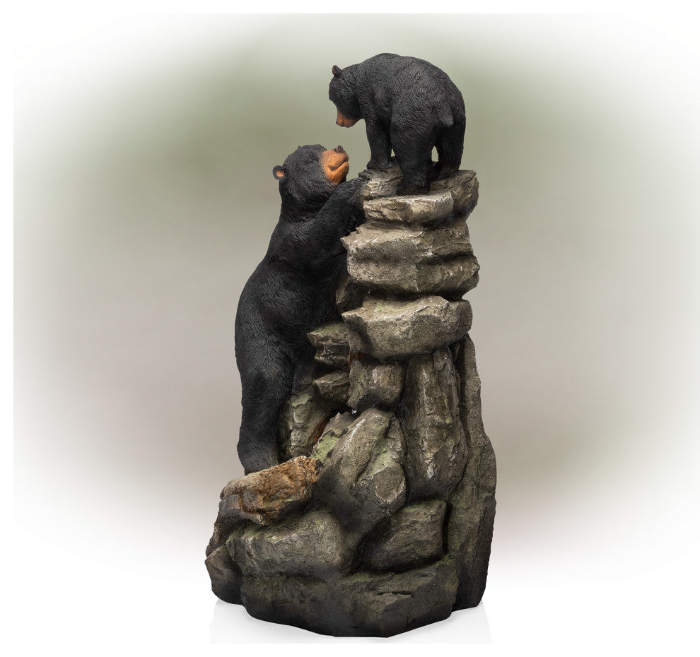 36" Tall Outdoor 2 Bears Climbing on Rainforest Water Fountain