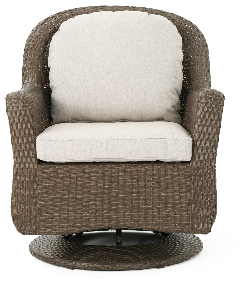 GDF Studio Linsten Outdoor Wicker Swivel Club Chairs, Water Resistant Cushions, Set of 2