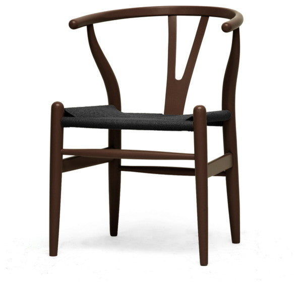 Mid-Century Wishbone Chair-Brown Wood Y Chair With Black Seat, Set of 2
