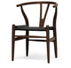 Mid-Century Wishbone Chair-Brown Wood Y Chair With Black Seat, Set of 2