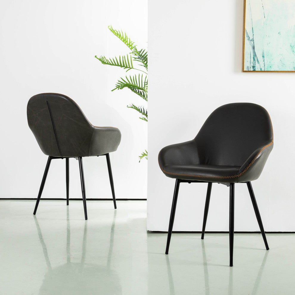 Vintage Gray Leatherette Dining Armchair, Set of 2