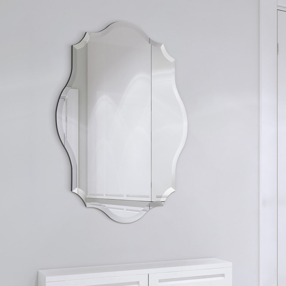 Frameless Beveled Oblong Scalloped Wall Mirror, 1"-Beveled Edge, 30"x40"