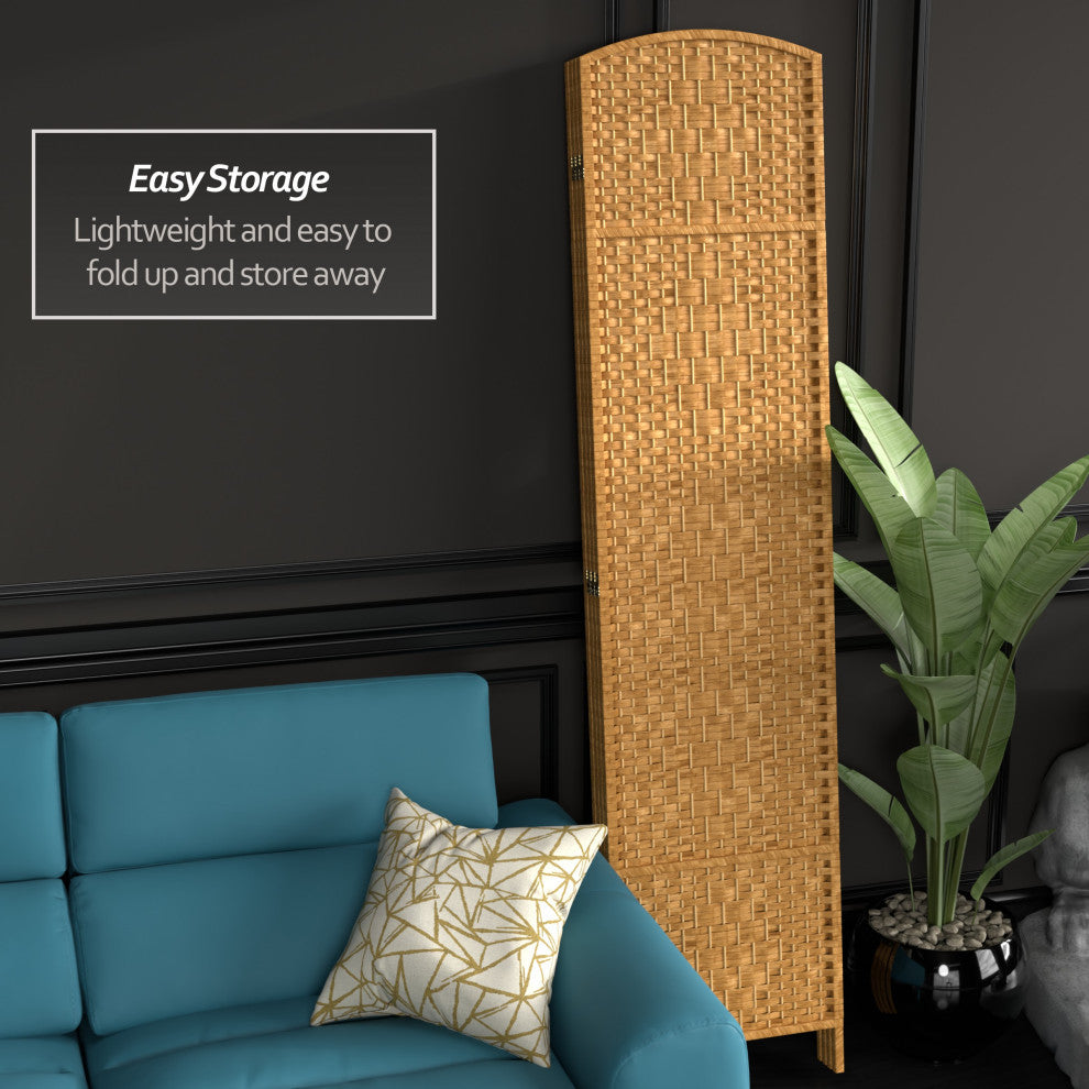 7' Tall Diamond Weave Room Divider, Light Beige, 4 Panels