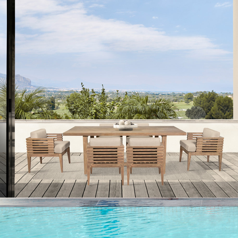 Vivid Outdoor Patio Dining Set, Olefin Cushions, Taupe, 7-Piece Set