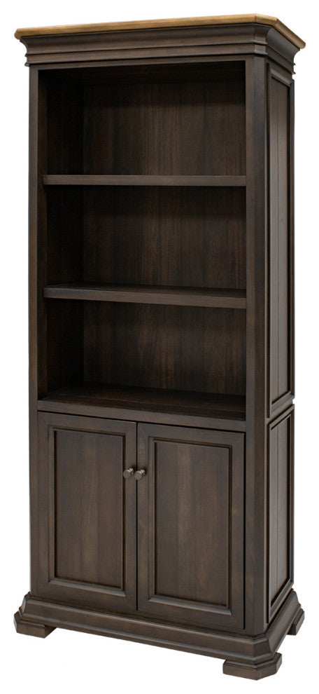 Executive Bookcase With Doors, Fully Assembled, Brown
