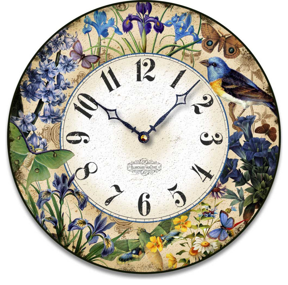 Vintage-Style Nature's Blue Gems Wall Clock, 12 Inch Diameter