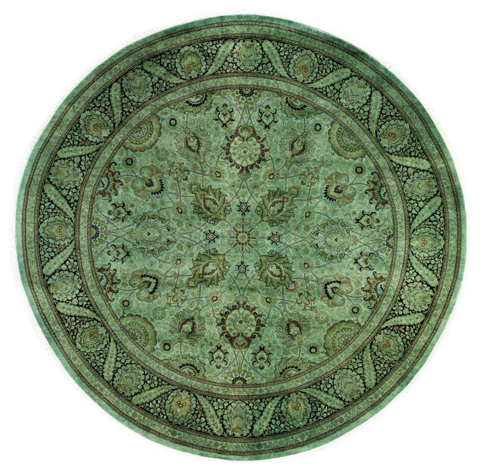 Overdyed One-of-a-Kind Hand-Knotted Area Rug Green, 8' 1" x 8' 1"