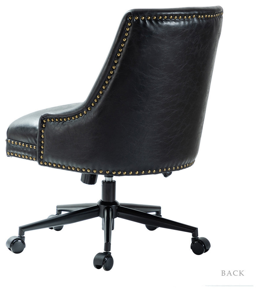 Upholstered Swivel Task Chair With Nailhead Trim, Black