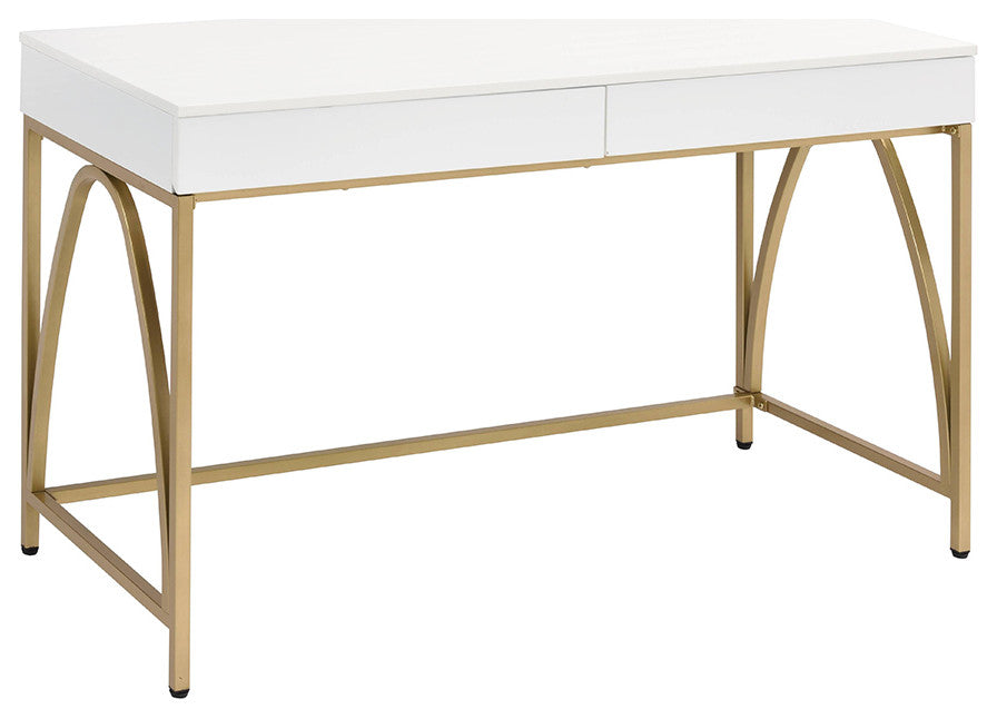 Acme Lightmane Vanity Desk, White High Gloss/Gold Finish