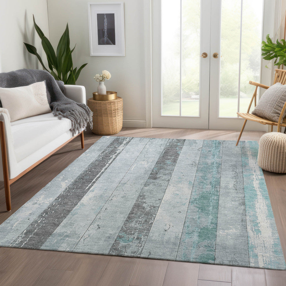 Machine Washable Indoor/Outdoor Chantille ACN1868 Teal 5' x 7'6" Rug
