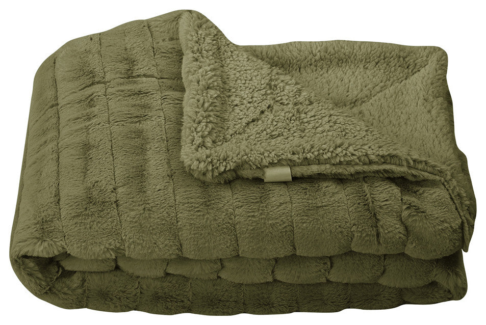 Super Mink Faux Fur Throw Blanket, Olive, 50"x60"