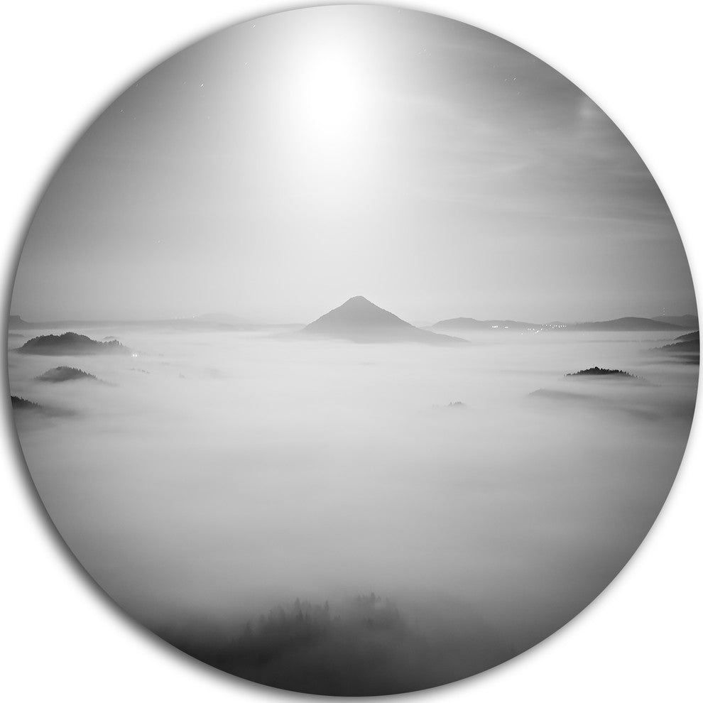 Sandstone Hills And Peaks In Fog, Landscape Round Metal Wall Art, 11"
