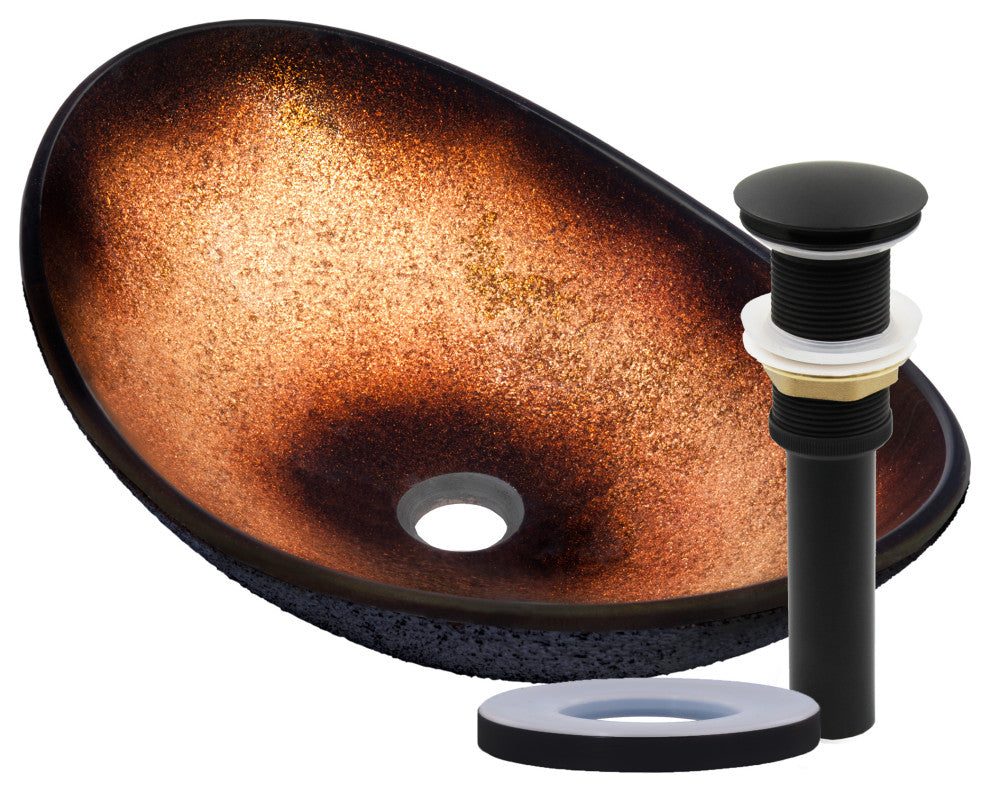 Novatto Rena Oval Glass Vessel Bathroom Sink Set, Matte Black