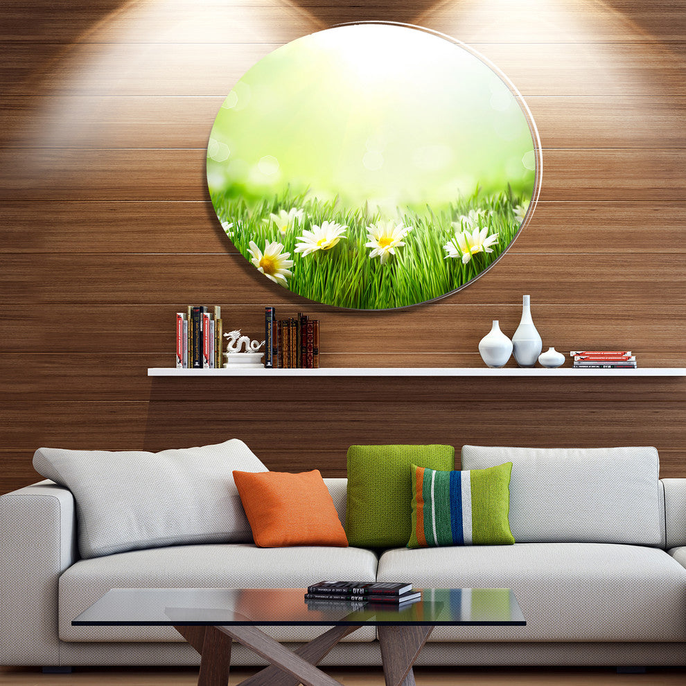 Spring Meadow With Daisies, Animal Disc Metal Wall Art, 36"