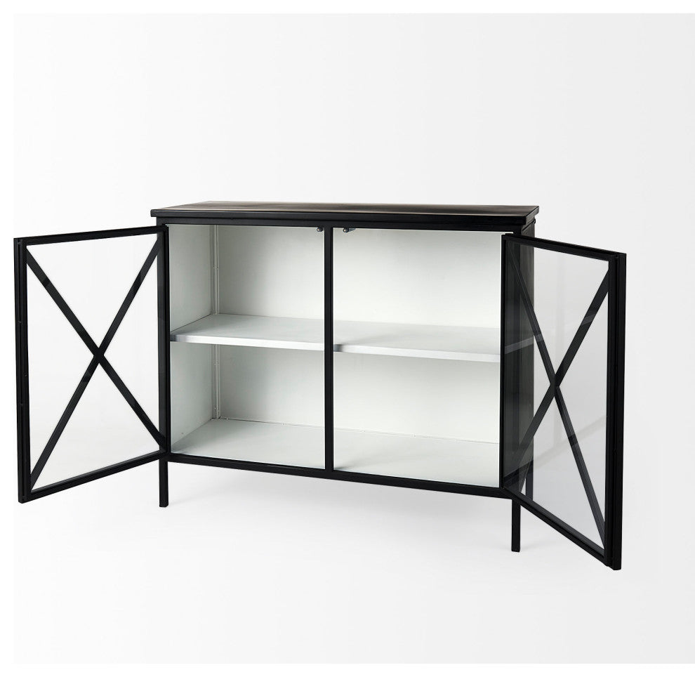 Aurelia Black Metal With White Interior Glass Accent Cabinet