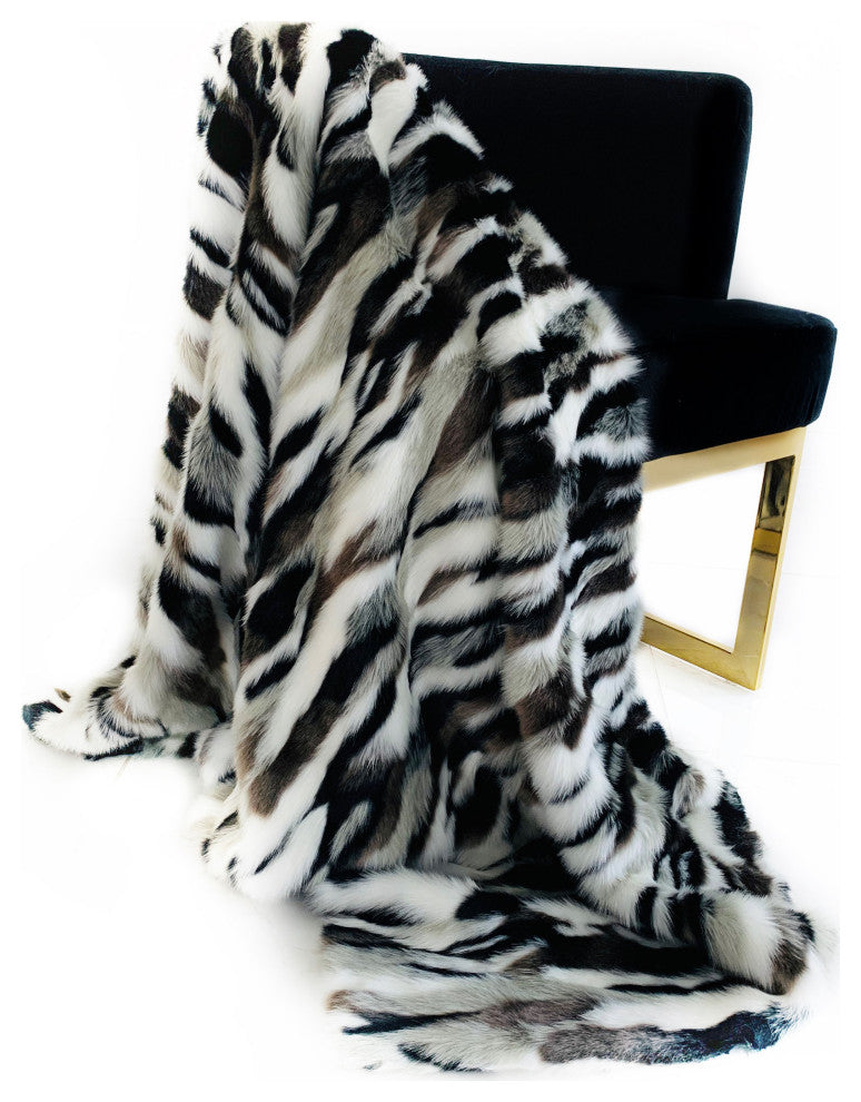 Plutus Black White Zebra Faux Fur Luxury Throw Blanket, 70"x90"