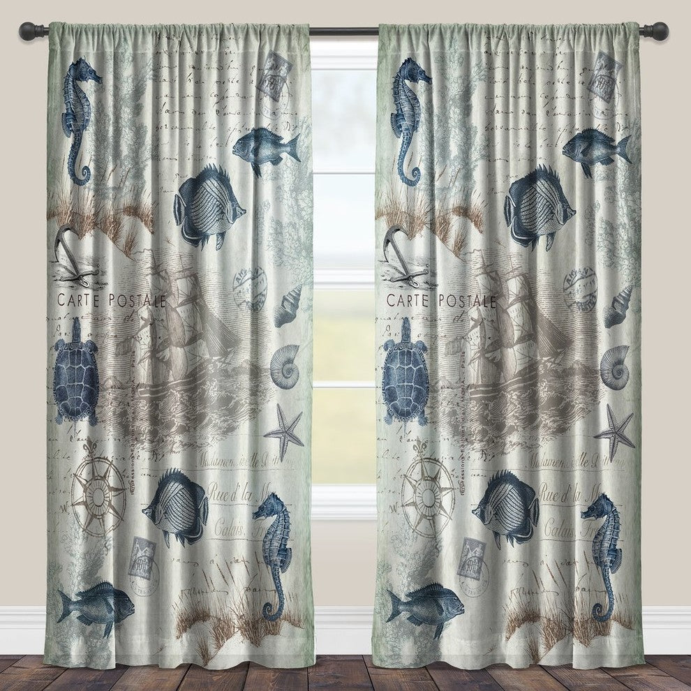 Laural Home Seaside Postcard Sheer Window Curtain, 95"