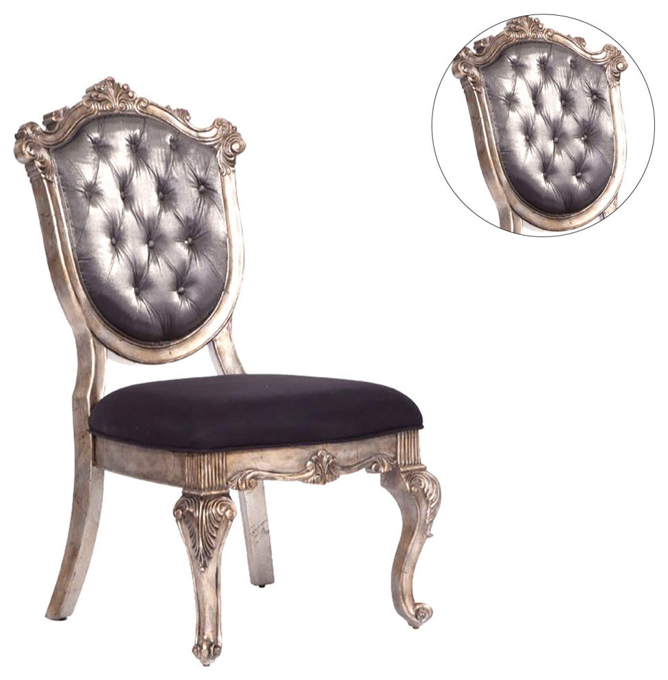 Set of 2 Silk-Like Fabric Dining Side Chairs, Silver Gray